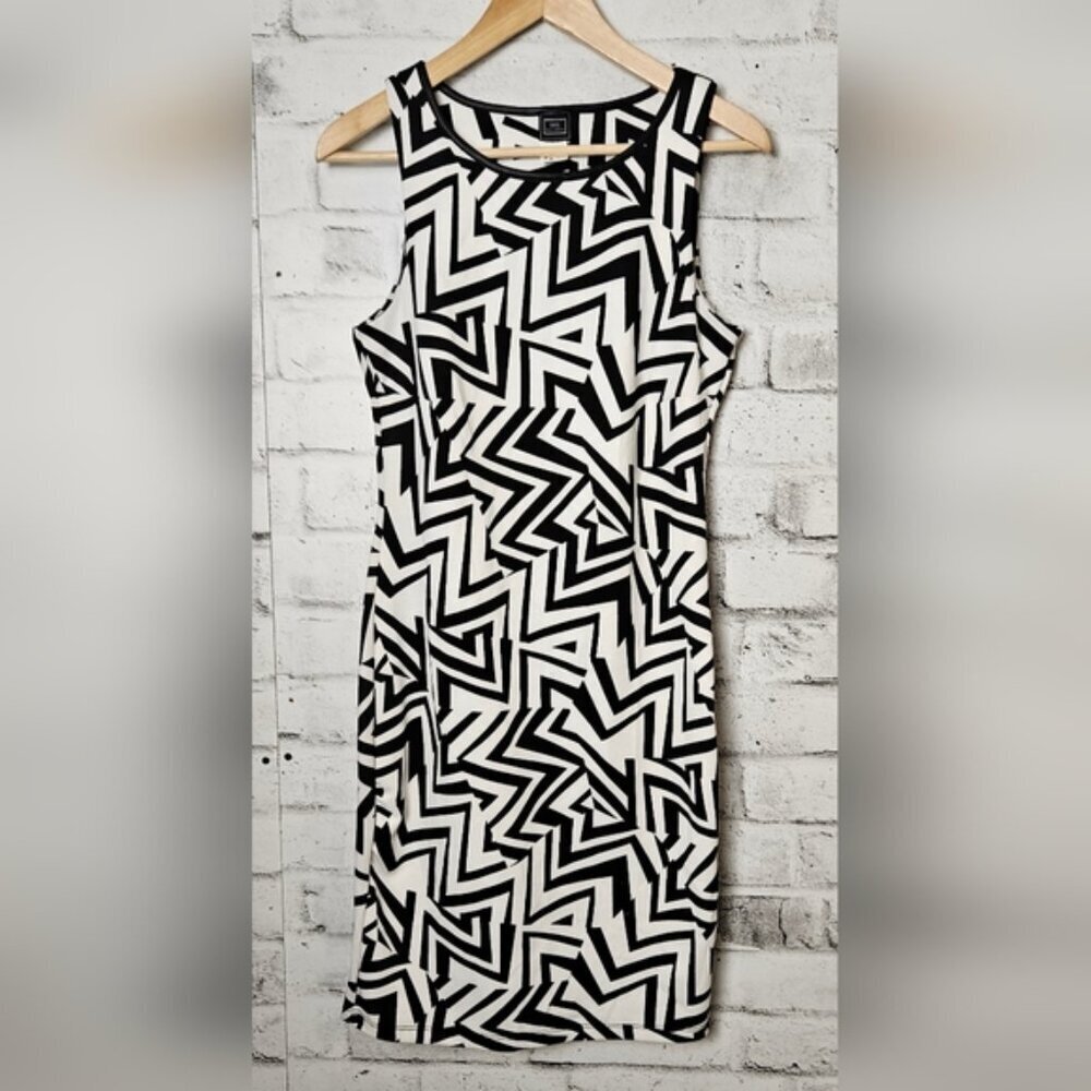 THX Y2K Black White Abstract Geometric Sheath Dress M